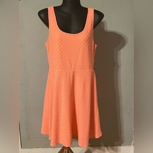 Large Mossimo pink coral color lined sleeveless A line flare stretch midi dress